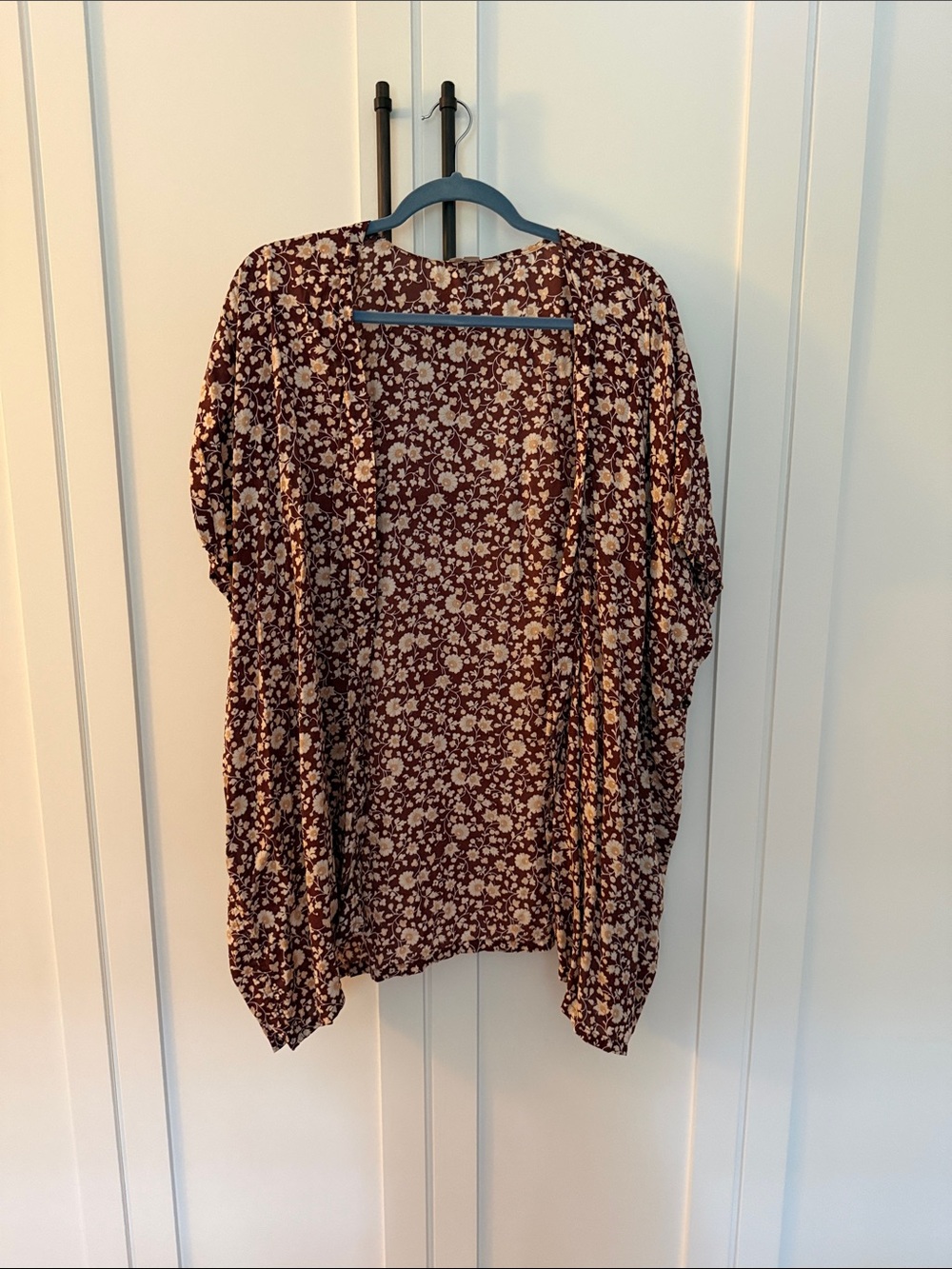 LOFT Burgundy Floral Open-Front Kimono